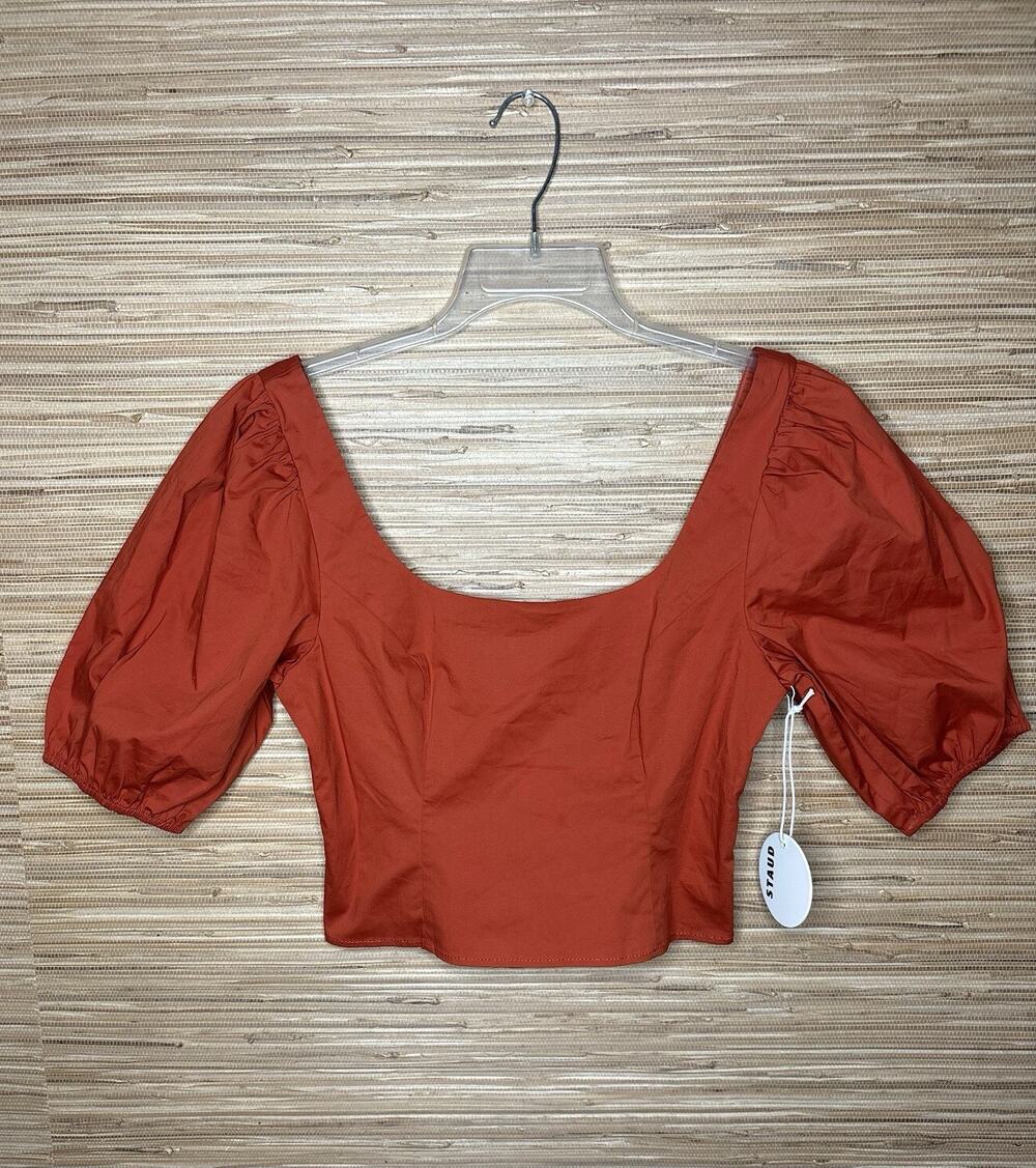 Staud Papaya Cropped Puff Sleeve Top NWT Rust Orange Sz 6